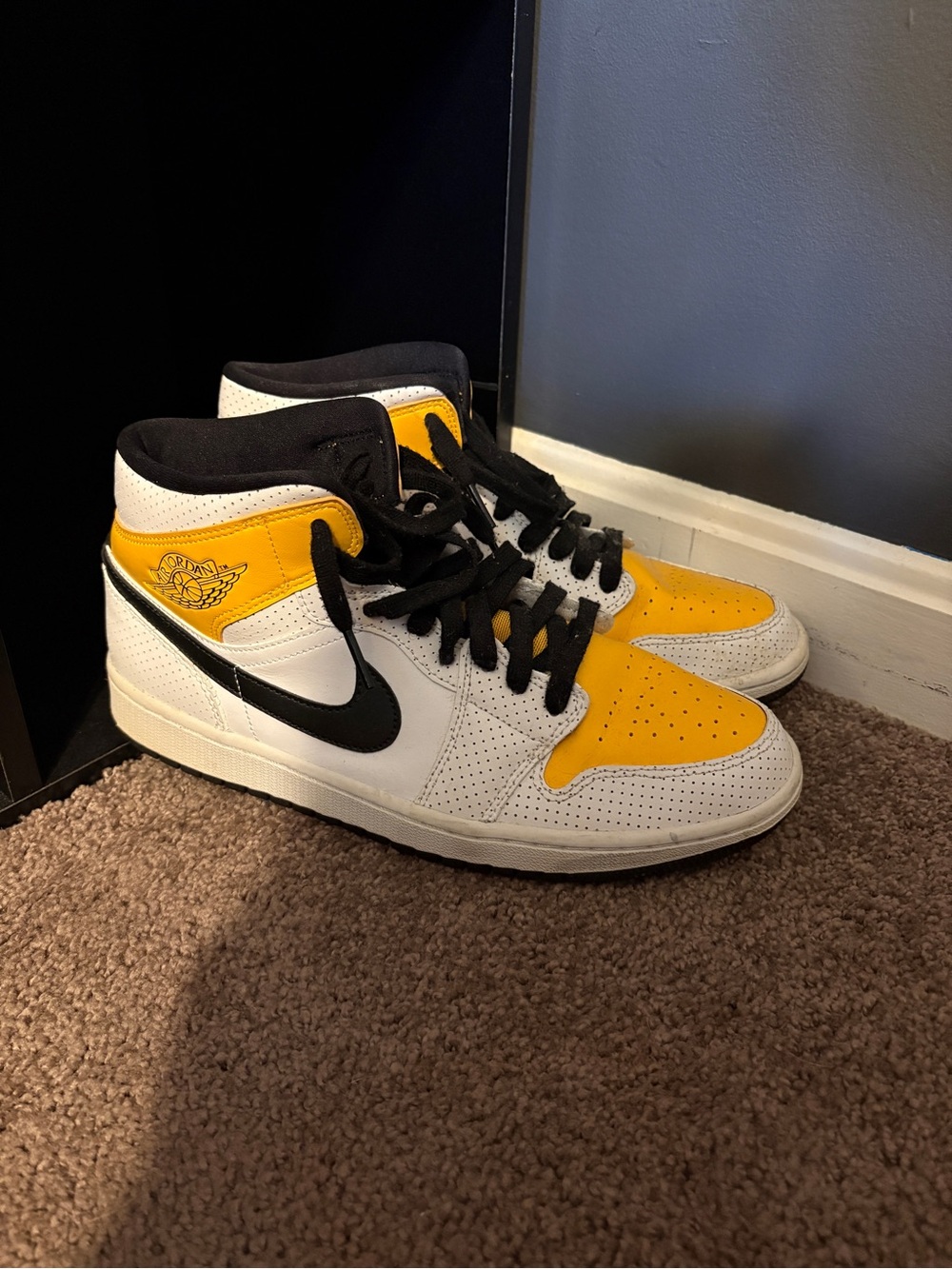 Nike Air Jordan 1 Mid White Black Yellow Women’s Sneakers